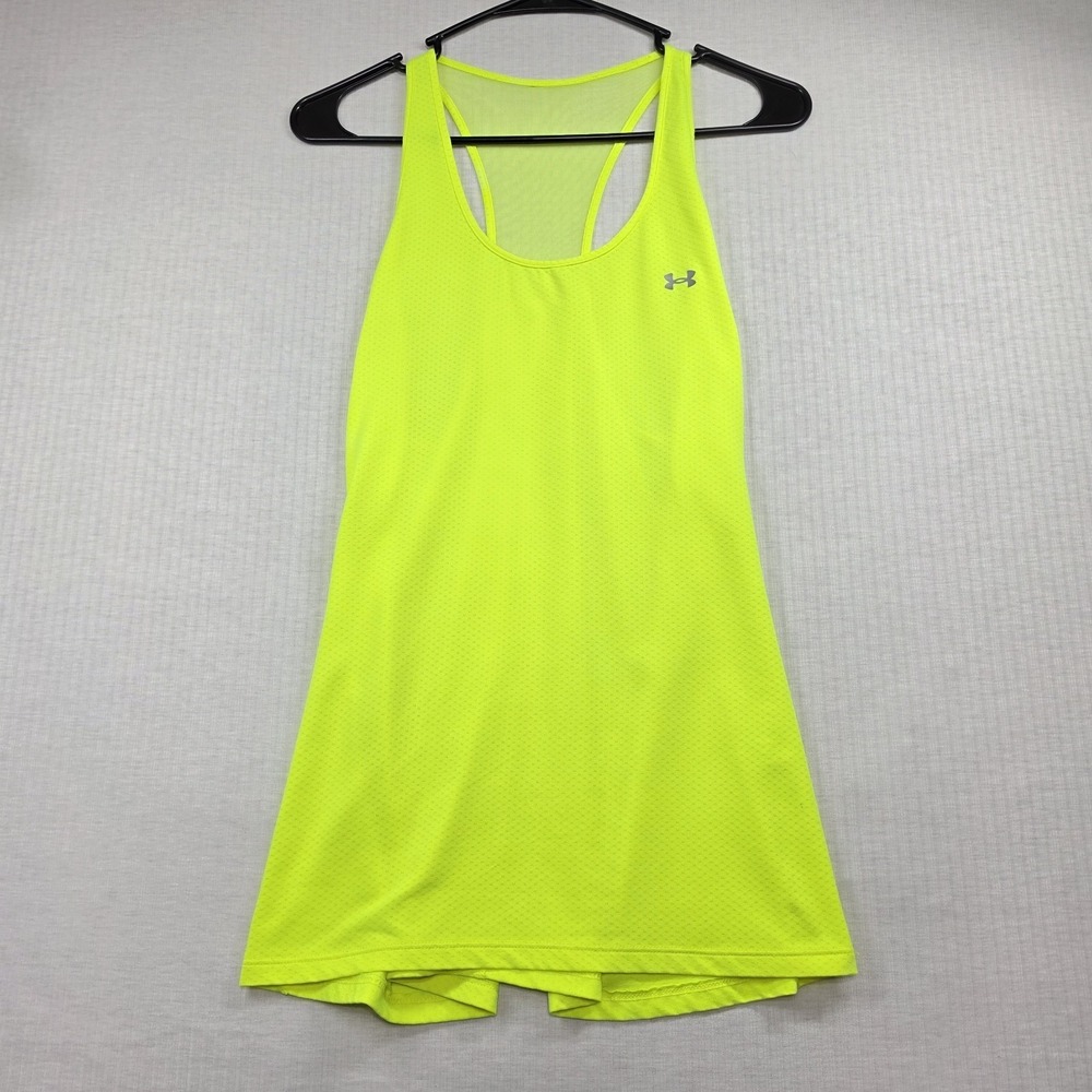 Under Armour Neon Yellow Mesh Racerback HeatGear Athletic Tank Top Activewear
